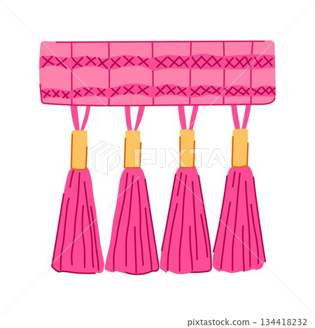 Pink decorative textile trim with elegant hanging tassels Pink decorative textile trim with elegant hanging tassels 134418232