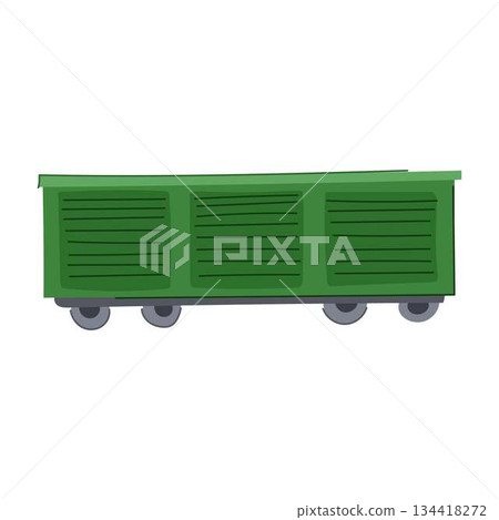 Green closed freight train wagon delivering goods 134418272