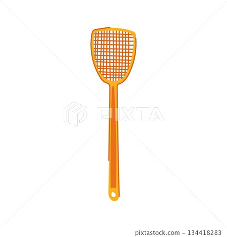 Orange plastic fly swatter on white background 134418283
