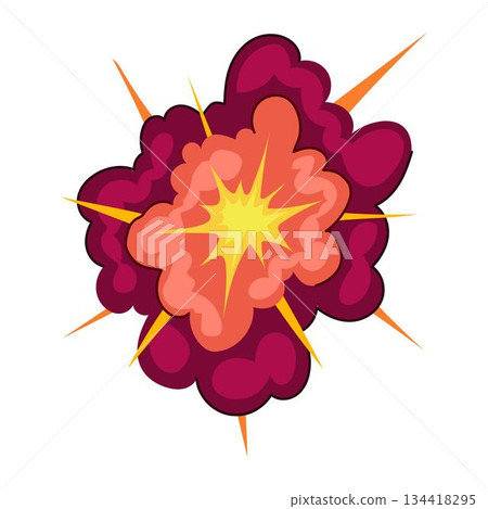 Explosive fire cartoon burst with radiating energy 134418295