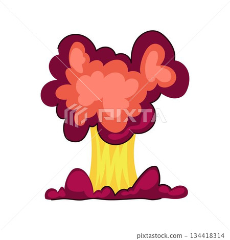 Stylized explosion creating fiery smoke cloud effect 134418314