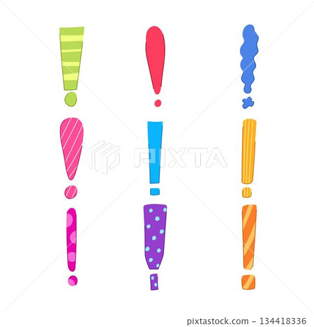 Cartoon exclamation marks showing attention, warning, and surprise 134418336