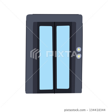 Elevator doors with control buttons on white background 134418344
