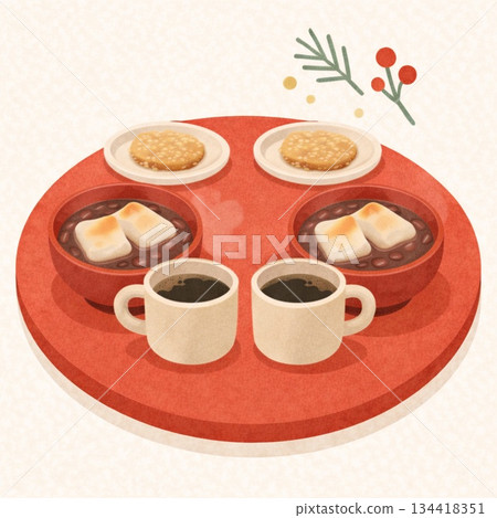 Japanese sweets | Tea ceremony | Vermilion round table | Generative AI Japanese sweets | Tea ceremony | Vermilion round table | Generative AI 134418351