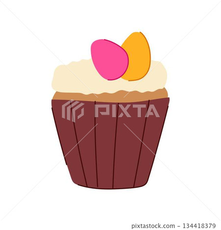 Easter cupcake featuring colorful eggs and frosting Easter cupcake featuring colorful eggs and frosting 134418379