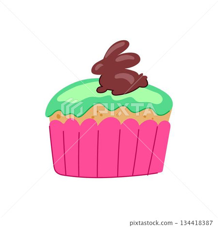 Easter chocolate bunny cupcake with green icing 134418387
