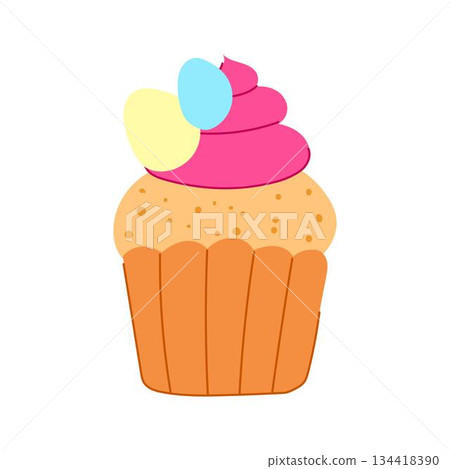 Easter cupcake celebrating spring holiday with colorful eggs Easter cupcake celebrating spring holiday with colorful eggs 134418390