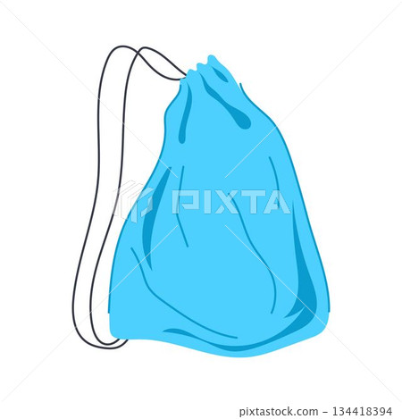 Blue drawstring sack vector illustration for carrying items Blue drawstring sack vector illustration for carrying items 134418394