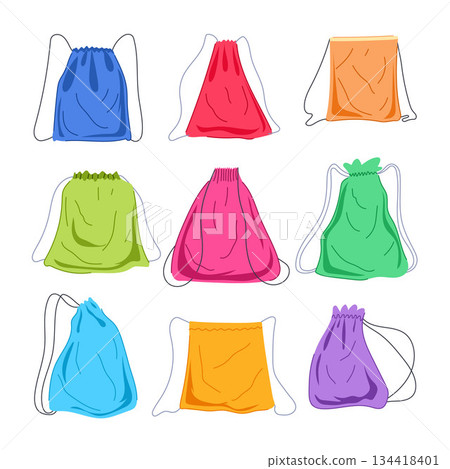Colorful drawstring sports bags set illustration Colorful drawstring sports bags set illustration 134418401