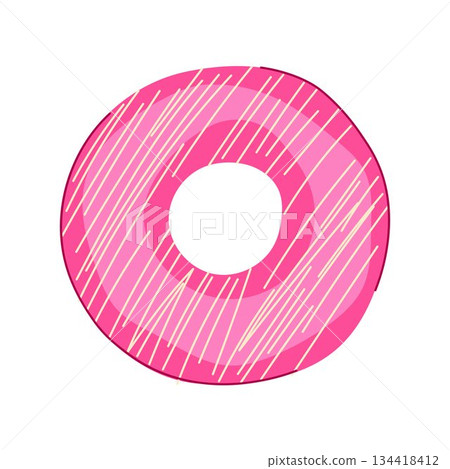 Pink donut illustration with white icing stripes Pink donut illustration with white icing stripes 134418412