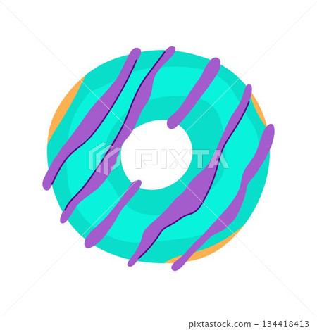 Donut with blue glaze and purple stripes Donut with blue glaze and purple stripes 134418413