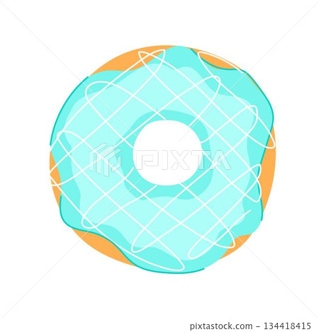 Delicious donut with blue icing and white drizzle Delicious donut with blue icing and white drizzle 134418415