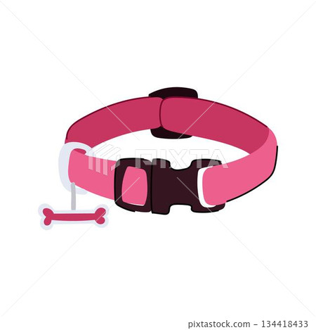 Pink dog collar with bone tag pet accessory 134418433