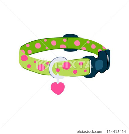 Dog collar with pink dots and heart tag Dog collar with pink dots and heart tag 134418434