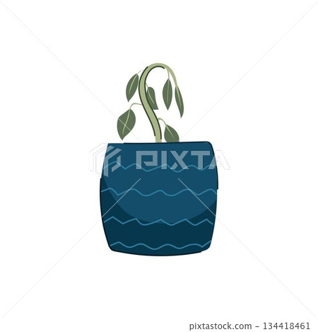 Wilting plant in blue pot symbolizing neglect and failure Wilting plant in blue pot symbolizing neglect and failure 134418461
