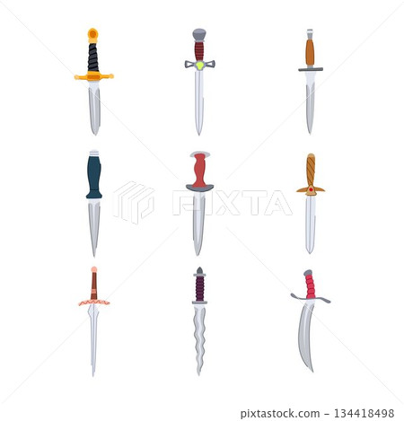 Daggers collection featuring various sharp blade designs 134418498