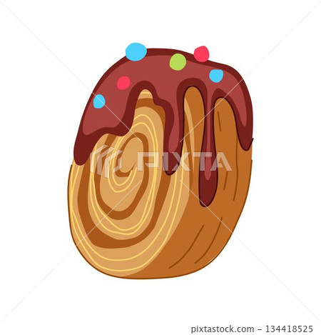 Cromboloni cake with chocolate icing and colorful sprinkles Cromboloni cake with chocolate icing and colorful sprinkles 134418525