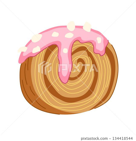 Cromboloni cake with pink icing and white sprinkles Cromboloni cake with pink icing and white sprinkles 134418544