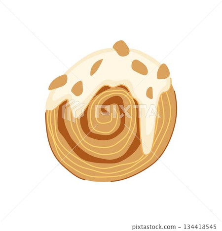 Cromboloni cake illustration with cream cheese frosting and nuts 134418545