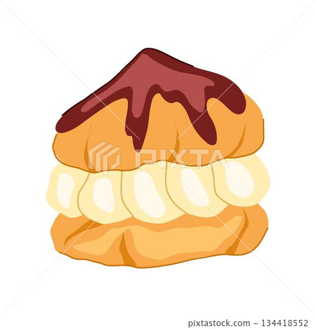Cream puff dessert illustration with chocolate topping Cream puff dessert illustration with chocolate topping 134418552
