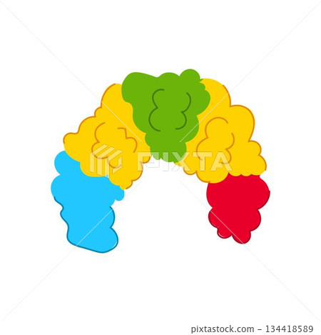 Colorful clown wig representing fun and entertainment Colorful clown wig representing fun and entertainment 134418589
