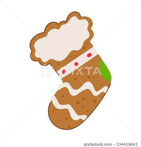 Christmas stocking gingerbread cookie with festive icing Christmas stocking gingerbread cookie with festive icing 134418641