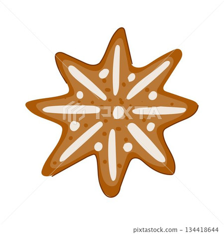 Star gingerbread cookie with white icing decoration Star gingerbread cookie with white icing decoration 134418644