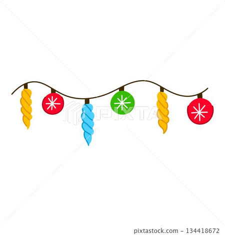 Christmas garland decorating line with colorful ornaments 134418672
