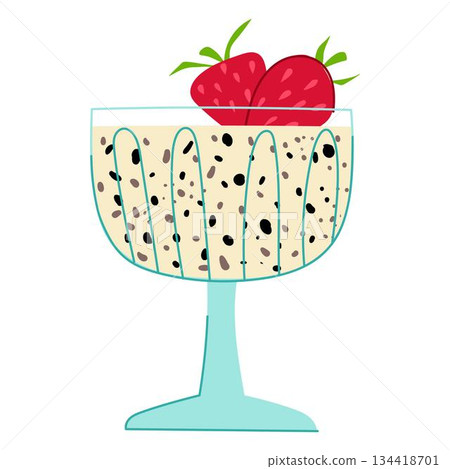 Chia seed pudding with strawberries flat illustration 134418701