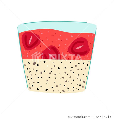 Chia seed pudding with strawberries in glass 134418713