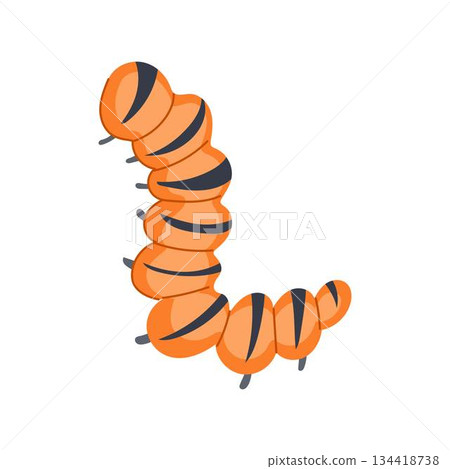 Orange caterpillar larva with black stripes crawling Orange caterpillar larva with black stripes crawling 134418738