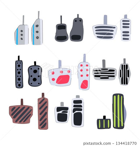 Car accelerator and brake pedals illustrating driving control mechanisms 134418770