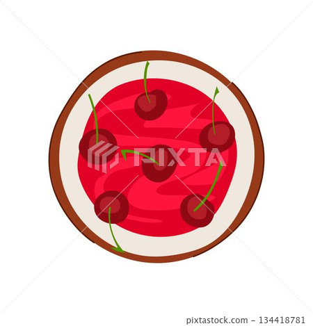 Cherry cake top view sweet dessert illustration Cherry cake top view sweet dessert illustration 134418781