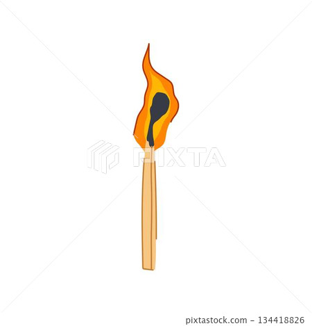Wooden matchstick burning brightly providing light and heat 134418826