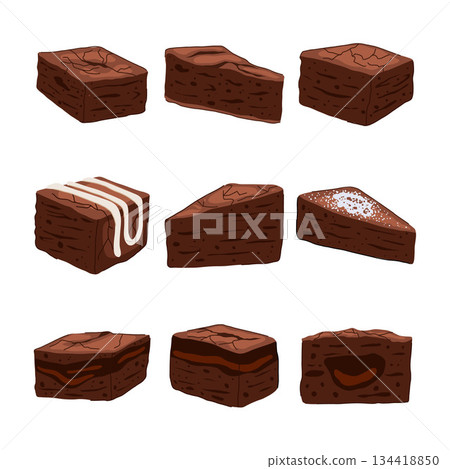 Delicious brownie desserts offering various shapes and toppings Delicious brownie desserts offering various shapes and toppings 134418850