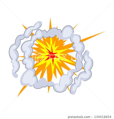 Cartoon explosion blast effect with bursting flash and smoke 134418854