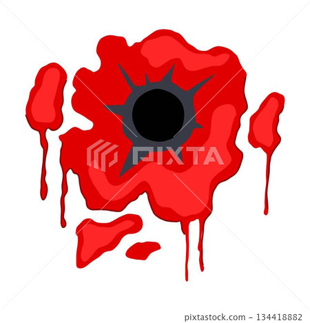 Bullet hole ripping through red blood splatter 134418882