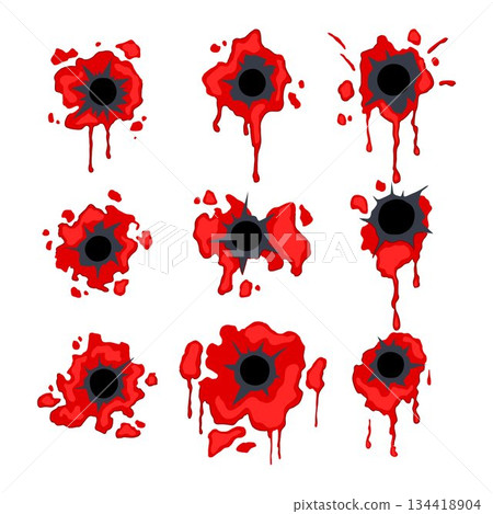 Bullet holes with blood splatter effect Bullet holes with blood splatter effect 134418904