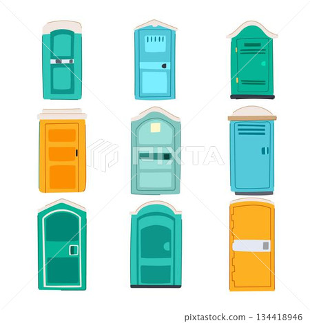 Portable toilets collection providing temporary outdoor sanitation solutions Portable toilets collection providing temporary outdoor sanitation solutions 134418946