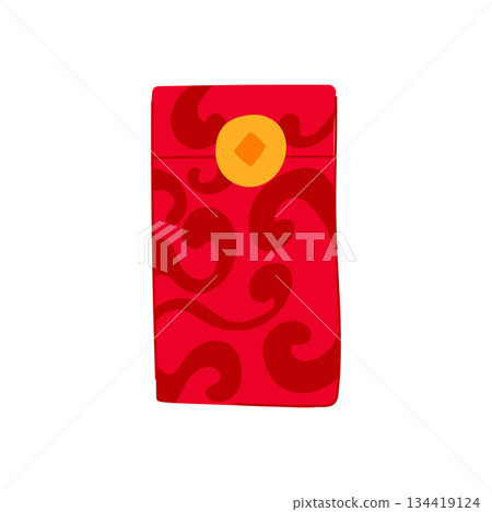 Red angpao envelope with money coin design 134419124