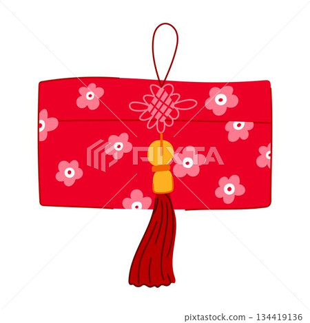 Red angpao lucky money envelope with traditional knot Red angpao lucky money envelope with traditional knot 134419136