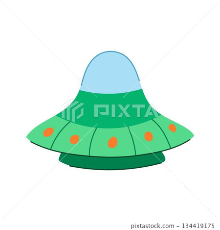 Green alien spaceship traveling through cosmic space 134419175
