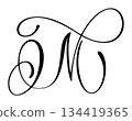 Black calligraphic vector letter m hand drawn forming part an elegant and projects initial alphabet design 134419365