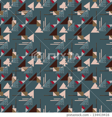Abstract line shape geometric motif basic pattern continuous background. Oriental style tile modern lux fabric design textile swatch.  134419416