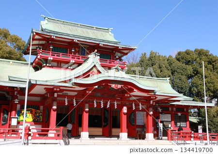 The main hall of Tomioka Hachimangu Shrine in Tomioka, Koto Ward, Tokyo The main hall of Tomioka Hachimangu Shrine in Tomioka, Koto Ward, Tokyo 134419700