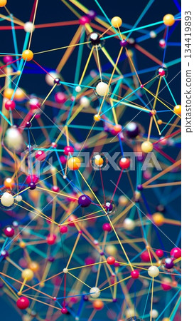 Vibrant Molecular Web: An Abstract Spheres Network on Dark Canvas Vibrant Molecular Web: An Abstract Spheres Network on Dark Canvas 134419893