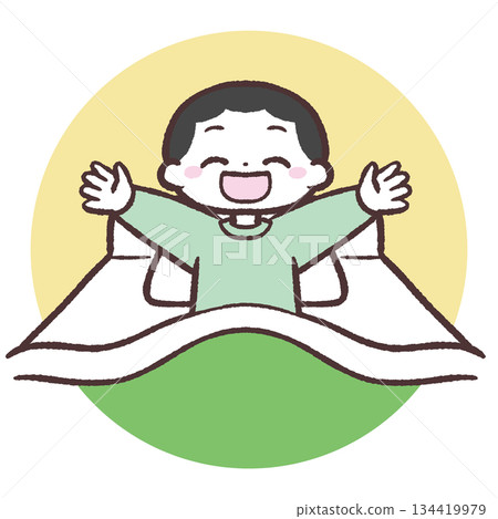 Illustration of a boy waking up refreshed 134419979