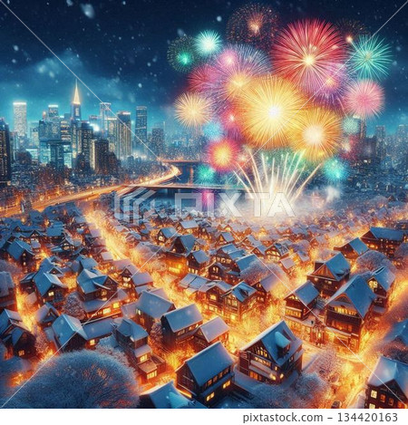 冬季照亮城市的煙火，冬季煙火，仲冬煙火，聖誕節煙火，新年煙火，元旦煙火 134420163