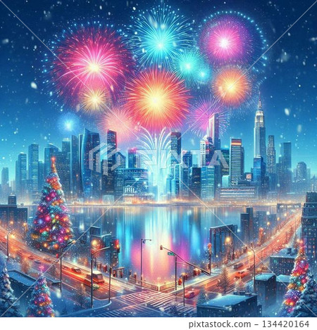 冬季照亮城市的煙火，冬季煙火，仲冬煙火，聖誕節煙火，新年煙火，元旦煙火 134420164