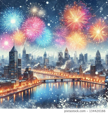 冬季照亮城市的煙火，冬季煙火，仲冬煙火，聖誕節煙火，新年煙火，元旦煙火 134420166